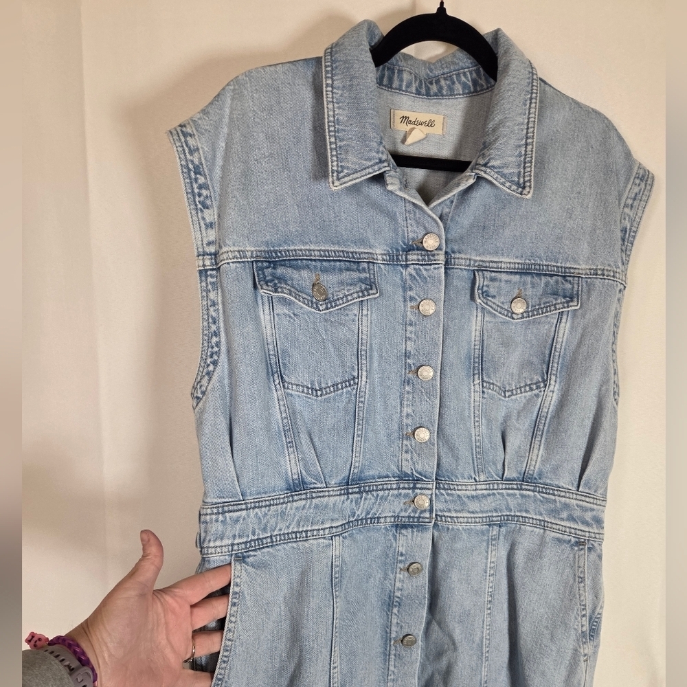 Madewell Denim Cap Sleeve Shirtdress in Aquino Wash Blue Jean NR022 Size 16 - Picture 5 of 13